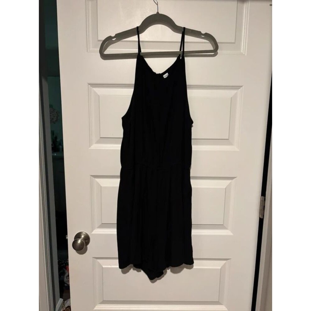 Old Navy Size L Black Flowy Shorts Romper Spaghetti Strap